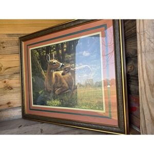 VERY‎ RARE Vtg Home Interiors Homco CS Forest Doe Fawn Deer Picture Large 27x23